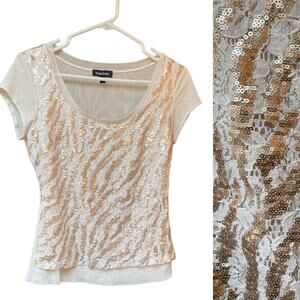 Bebe sequins and Lace Top absolutely gorgeous Like New Condition Size S